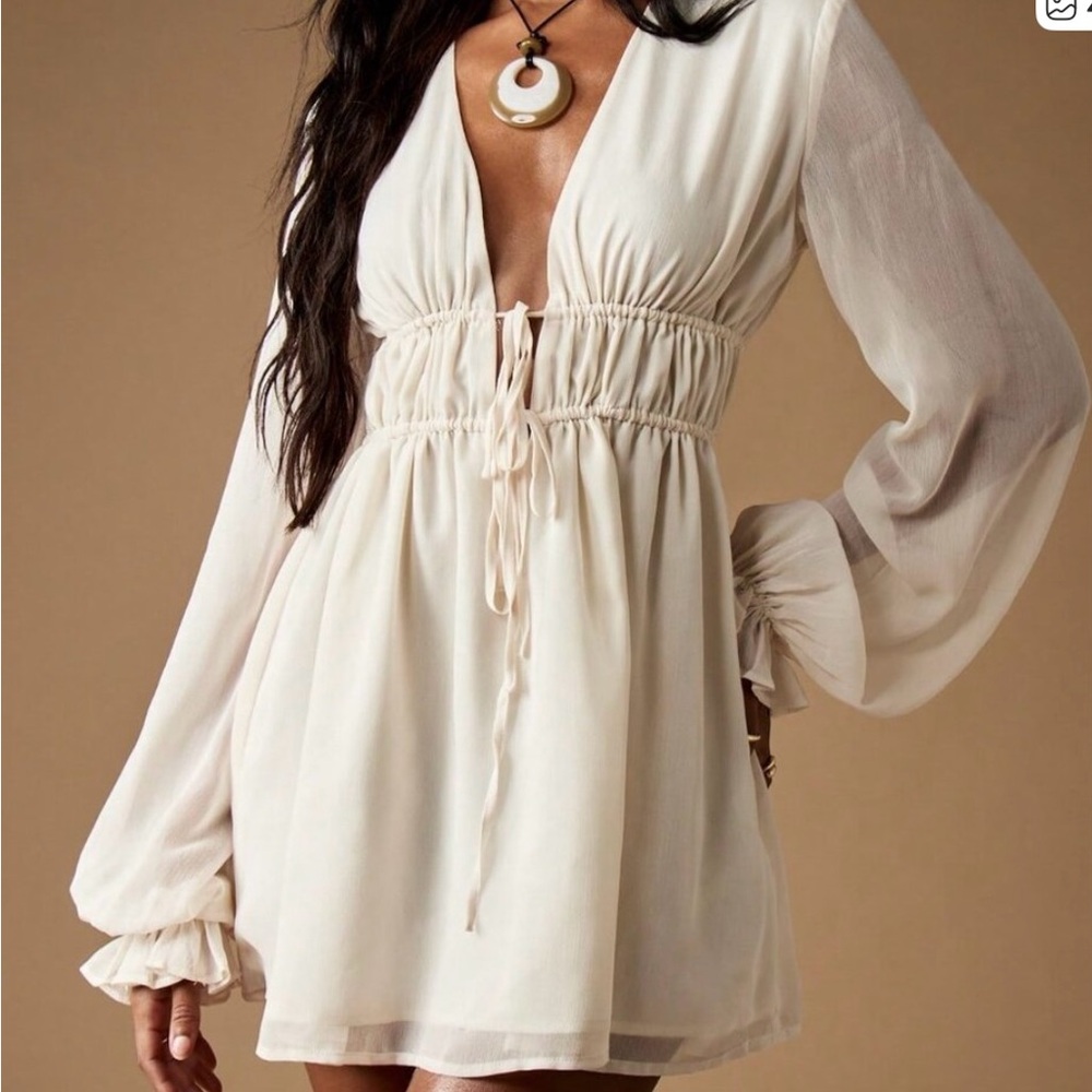 Misguided Empire Waist Chiffon Mini Dress With balloon sleeve Large